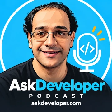 AskDeveloper Podcast artwork featuring Mohamed Elsherif and a microphone on a blue background